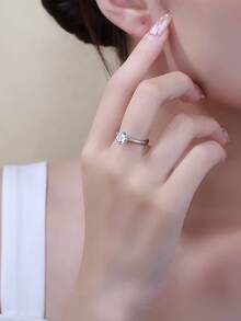 1 件 S925 纯银莫桑石戒指 1CT/2CT/3CT 圆形经典 6 爪订婚/求婚/生日/周年纪念/母亲节礼物，正式/婚礼珠宝，附有莫桑石证书和礼品盒 - 銀色 - 查看 6