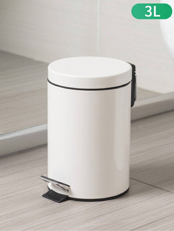 1pc Household Trash Can, Step-On Garbage Can With Lid, Simple Paper Basket Large-Capacity Trash Can, Home Necessit