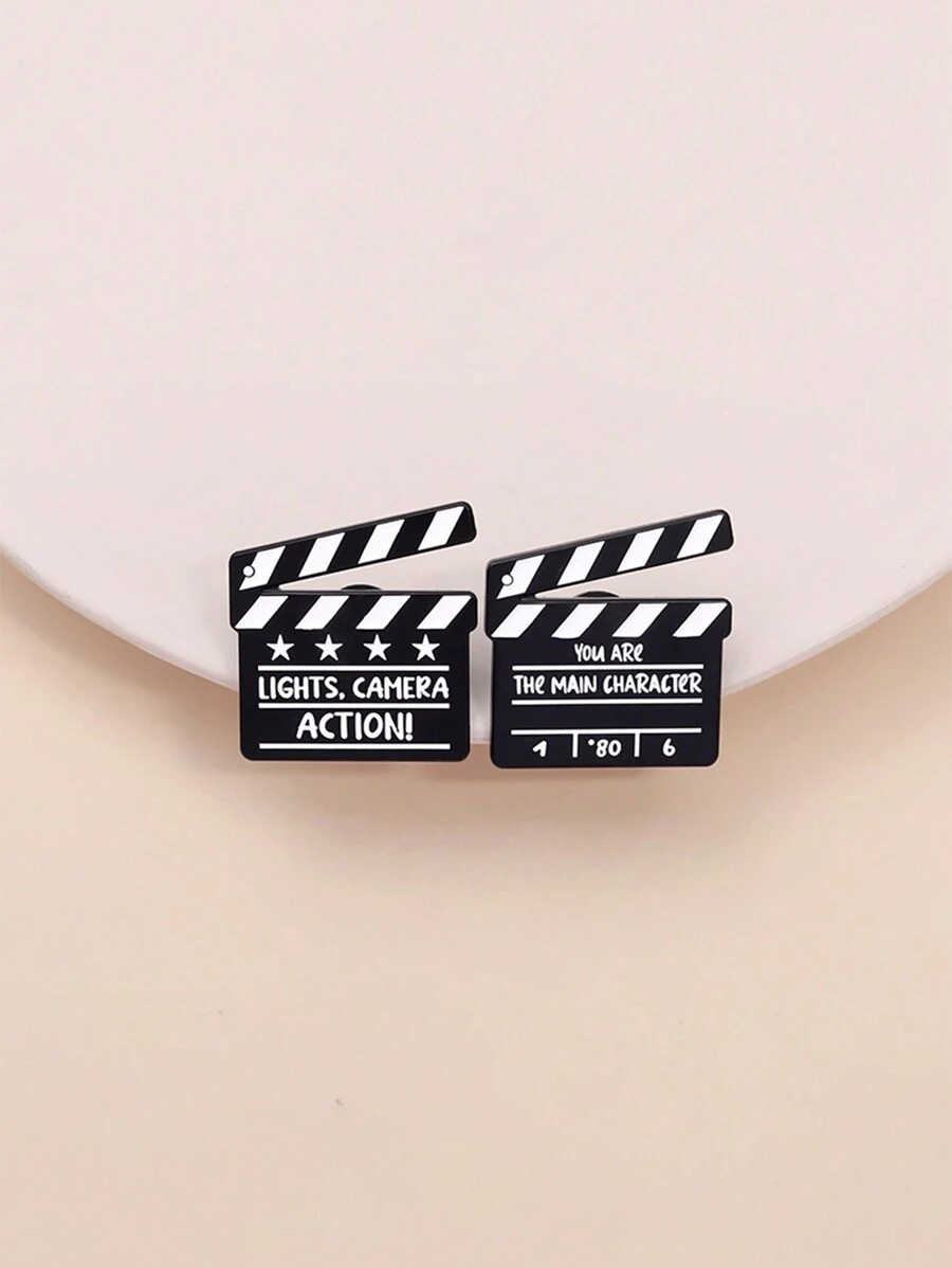 1/2 Peças Broche Criativo de Claquete de Cinema, Emblema de Desenho Animado, Joia da Moda Adequada para Uso Diário de Homens e Mulheres, Pode Ser Preso em Roupas e Mochilas