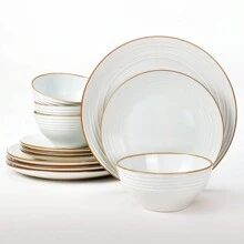 Richmount 12 Pieces Dinnerware Set, Plates And Bowls Sets For 4, Including Dinner Plates, Salad Plates And Cereal Bowls, Dishwasher And Microwave Friendly - White - View 2
