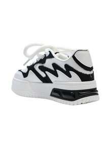 Lace-Up Casual Thick Sole Mixed Denim & Canvas Sneakers - Black - View 4