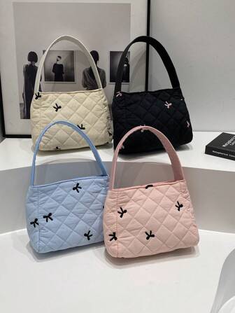 1pc New Cute And Sweet Bow Pattern Handbag, Niche Design Sense Of Casual Lightweight Armpit Shoulder Bag, Play Comfortable Fabric, Suitable For Daily Outing, Play, School, Commuting To Use The Perfect Gift For Friends