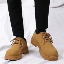 Men's Vintage Work Boots Platform Derby Shoes, Casual Thick Sole Leather Oxfords/ Shoes For Teenagers