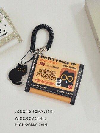 Cartera multifunción de diseño HAPPY Lucky adecuada para estudiantes, con espacio para tarjeta de identidad, tarjeta bancaria/de crédito, licencia de conducir. Incluye llavero con muñequera. Regalo de San Valentín para mujer - Cartera pequeña y bonita