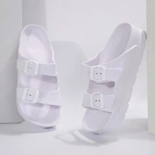 Women's Waterproof Slide Sandals With,Adjustable Double Buckle,Flat And Comfortable For Beach And Fashion Wear. - 白色 - 查看 7