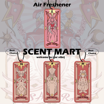 “动漫少女小樱”，“塔罗牌”魔法卡“希望”“战斗”“梦想”“力量”图案设计，甜美花香，汽车空气清新剂和后视镜装饰 - 持久香味，为车内带来清新宜人的氛围，送给朋友的理想礼物