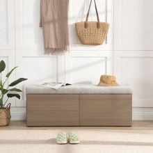 49" Storage Bench Storage Cabinet Storage Ottoman With Adjustable Shelves, Padded Seat Cushion And Double Doors For Entryway, Hallway And Bedroom, Light Grey