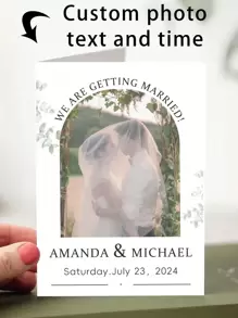 1 pieza Tarjeta de boda personalizable y personalizadoe, tarjeta de felicitaciones para recién casados, tarjeta de regalo de boda, agrega foto, agrega nombres, agrega fecha, viene con 2 opciones de sobres de color, decoración del Día de San Valentín, boda, recuerdos de fiesta de San Valentín, recuerdos de fiesta de Galentín
