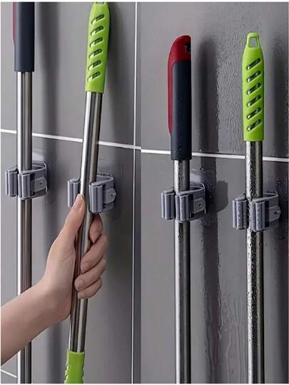 3 Stück Mopp Haken, kein Bohren erforderlich, starker Klebe-Aufhänger, Wandhalterung für Besen und Mopps, Werkzeugaufbewahrung Wandhänger, Hochzeit, Muttertag