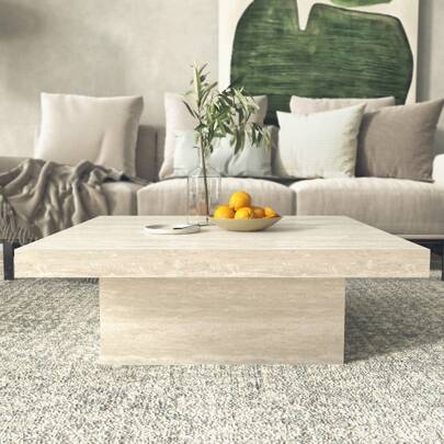 Galano Carmelo 35.4 In. Square Wood Top Coffee Table, Modern Coffee Table For Living Room  (12.2" H X 35.4" W X 35.4" D)