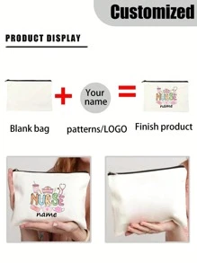 Custom Name Embroidered Makeup Bag - Perfect Gift For Doctors & Nurses, Ideal For Travel & Daily Use, Durable Canvas Zipper Pouch - Beige - View 4