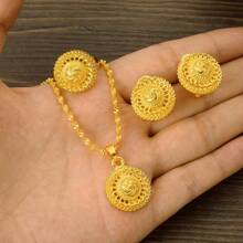3pcs/Set Jewelry Set With Pendant, Black Rope And Earrings, Great For Eritrean Wedding - Yellow Gold - View 14