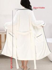 1 pieza Bata de baño blanca con ribete de color contrastante para mujer, gruesa, para uso en verano, boda, hogar, baño, de vuelta a la escuela