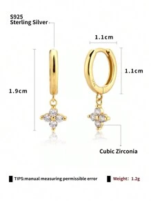 1 Par De Brincos De Prata Esterlina S925 Com Design Em Forma De Trevo Pavimentado Cz, Brincos Chiques E Versáteis, Adequados Para Uso Diário, Melhor Presente Para Namorada Ou Melhor Amigo