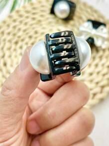 1套/2入女士立體珍珠髮夾和精緻可愛的夾子適用於瀏海和少量頭髮 - 咖啡 - 查看 4