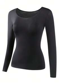 Women's Ultra-Thin Base Layer Long Sleeve Seamless Skin-Friendly Stretch Undershirt, Thermal Underwear Bottoming Top Long Sleeve