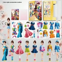 1 Book Of Magnetic Dress Up Doll Stickers, Magnetic Princess Costume Stickers, Pretend Play Creative Imagination Outfit Set Suitable For 4-7 Year Old Girls, Birthday Gift, Kids Memorabilia And Cute Magnetic Stickers (Color And Style Accessories Are Random)