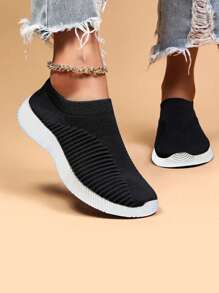 GlamourGrip Zapatos De Dama deportivos informales versátiles de malla transpirable antideslizantes, mocasines planos casuales de punto transpirables y ligeros zapatos negros unisex, zapatos blancos de mujer cómodas y de suela plana y livianos de patinaje para caminar y correr, Disponible en negro, blanco, rosa y gris, Muy adecuado como regalo de Navidad, regalo de cumpleaños, regalo de Halloween, regalo de aniversario para familiares, amigos, amantes - Negro - Ver 3