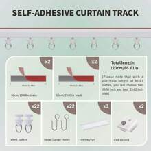 1 Set Of Self-Adhesive Ceiling And Wall Rail System For Curtains, No Need For Drilling, Screws Or Tools, Used For Curtain Rods In Windows, Bedrooms, Showers, Wardrobes And RVs - Easy To Install Curtain Rail With Curtain S-Hooks