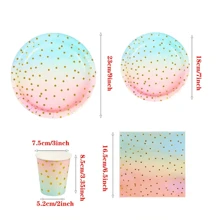 Set de 10 piezas / 20 piezas de platos de papel, servilletas y vajilla en diseño arcoíris pastel para decoración de fiestas, duchas nupciales, bodas, cumpleaños y fiestas de Navidad