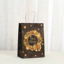6/12/18/24pcs/Set 21*15*8CM Christmas Kraft Paper Gift Bags, Different Style Christmas Wrapping Paper Bags, Christmas Gift Bags With Handles, Reusable Candy Snack Bags, Bulk For Holiday Party Gifts