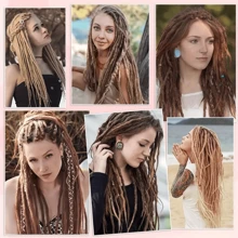 24 英寸薄 0.6 厘米合成辫子接发 - 适合雷鬼、嘻哈、万圣节和圣诞节的钩针接发 - 柔软、手工制作、5 股辫子接发，适合发型设计