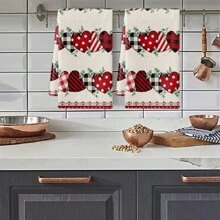 1 件情人节厨房吸水毛巾、心形格子印花洗碗布、清洁布 - 彩色 - 查看 8