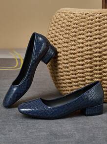 Décolleté con punta quadrata e tacco da 3 cm, scarpe da donna casual, eleganti e versatili, adatte per lavoro, feste, colore blu navy - Blu Navy - Visualizzare 4