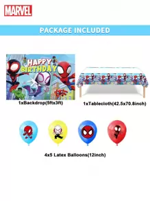 Marvel 21PCS Marvel Officially Licensed Across The Universe Spider-Man Cartoon Theme Birthday Decorations Party Decorations Party Supplies Party Balloon Set Includes Cake Toppers Cupcake Decorations Balloon Background Fabric And Tablecloths
