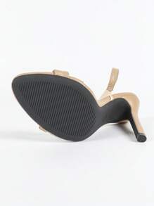 Jin Bei Qi Giày sandal cao gót mũi hở có quai ngang mắt cá chân bằng da bóng, màu xanh dương, kiểu dáng cá nhân hóa, thời trang thịnh hành, thích hợp cho tiệc tùng, liên hoan, trang phục mùa xuân hè. - Màu be - Xem 9