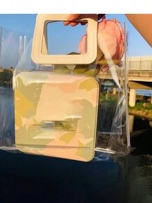 1 pezzo Elegante borsa in PVC con manico per damigelle, borsa regalo trasparente per caramelle da regalare per spose, feste di compleanno e occasioni speciali