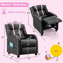 Homasis Kids Recliner Chair Ergonomic Leather Sofa Armchair W/Footrest Side Pocket - Black and Pink - View 2