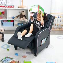 Homasis Kids Recliner Chair Ergonomic Leather Sofa Armchair W/Footrest Side Pocket - Black and Pink - View 6