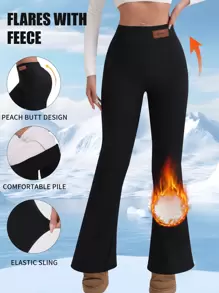 1pc Women's Winter Thermal Lined Thick Warm Flared Yoga Pants, High Waist, Tummy Control, Suitable For Outdoor Cycling, Fitness, Leisure & Yoga Workout