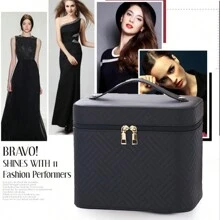 Makeup Bag With Mirror Travel Cosmetic Train Storage Case Portable Organizer - Multicolor - View 2