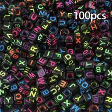 100pcs/300pcs/500pcs/700pcs Loose White Square Acrylic Letter Beads, 6x6mm, With Black Letters A-Z, For Jewelry Making And DIY Bracelets, Necklaces, Keychains