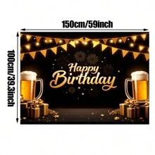 Beer-Themed Black And Gold Happy Birthday Party Backdrop With Banner - Multicolor - View 8