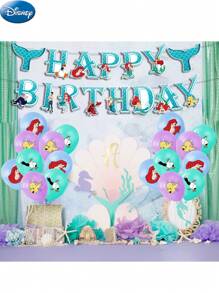 Disney 19PCS Disney Officially Licensed Frozen Ariel Mermaid Birthday Decorations Party Decorations Party Supplies Party Balloon Set Includes Ariel Mermaid Cake Toppers Cupcake Decorations Balloons And Flag Banners.