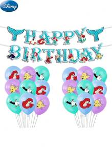 Disney 19PCS Disney Officially Licensed Frozen Ariel Mermaid Birthday Decorations Party Decorations Party Supplies Party Balloon Set Includes Ariel Mermaid Cake Toppers Cupcake Decorations Balloons And Flag Banners.