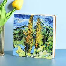 1pc Van Gogh Painting Stamp Blank Notebook Organizer, Spiral Bound And Portable, Floral Designs With Rose, Sunflower, Plum Blossom, Landscape Patterns, Creative Gift, Festival Accessory, Party Supply, School Supplies,Back To School