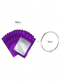 50pcs Self-Sealing Bags And 1pc Metal Round Ring DIY Diamond Painting Accessories, Colored Plastic Thin Film Self-Seal Bags For 5D DIY Artificial Diamond Painting Tools, Self-Adhesive Bags For Mosaic Cross Stitch Small Accessories, Beads Stringing Diamond Glue Stone Storage Seal Bags, Reusable Aluminum Foil Pouches For Crafts