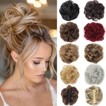 Synthetic Claw Clip Messy Hair Bun Hair Piece Wavy Curly Hair Bun Clip In Claw Chignon Ponytail Hairpieces Synthetic Tousled Updo Hair Extensions Scrunchie Hairpiece For Women
