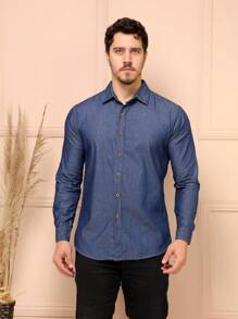 Denim Dress Shirt - Navy Blue - View 2