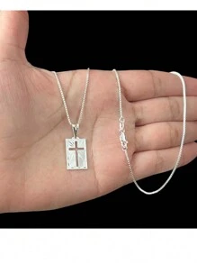 Men's Venetian Silver Cord Chain 1.2mm 925 Silver Plated + Cross Pendant Plate - Mảng BẠC CORT VENNEZIANA BẠC - Xem 1