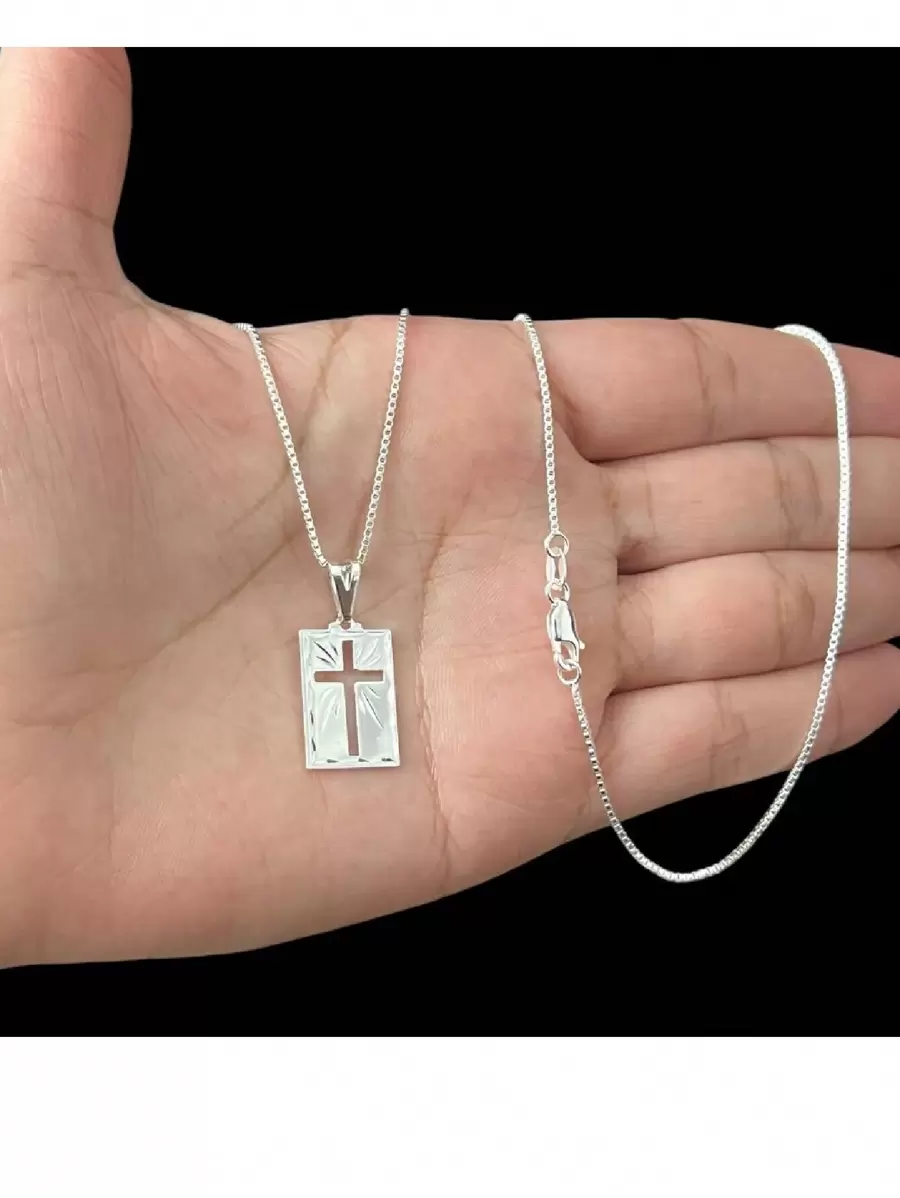 Men's Venetian Silver Cord Chain 1.2mm 925 Silver Plated + Cross Pendant Plate - Mảng BẠC CORT VENNEZIANA BẠC - Xem 1
