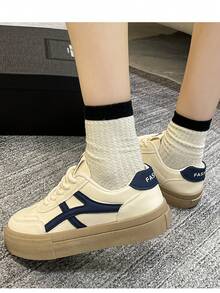 Giày nữ ngoài trời thoải mái, chống trượt, đế dày, thời trang, kiểu dáng casual, chất lượng cao, hàng mới về, giày sneaker cổ điển đế dày cho nữ, màu be. - Đen và trắng - Xem 2