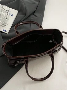 New Fashionable Handbag, Minimalist Elegant Messenger Bag, PU Leather Versatile Retro Urban Sophisticated Women Shoulder Bag Crossbody Bag For Commuting & Daily Shopping - Coffee Brown - View 11