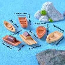 New Mini Realistic Floating Boat Oar Small Fishing Boat, Swimming Ring Fishing Boat Figurine Model, Miniature Aquarium Decoration Accessory, Gardening Scene Decoration, Fish Tank Landscape Fishing Boat Yacht Wheel Model, Resin DIY Ornament - Multicolor - View 11