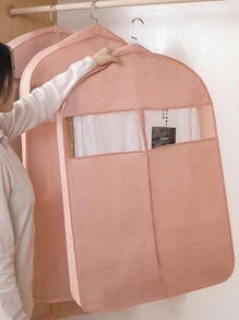 1PC Morandi Breathable Clothing Dust Cover, Mink Coat Cover Dust Bag, Household Clothing Storage Cover, Hanging Pocket Breathable Clothing Bag, Fabric Clothing Cover With Zipper Suit Bag, Hanging Clothing Cover