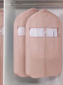 1PC Morandi Breathable Clothing Dust Cover, Mink Coat Cover Dust Bag, Household Clothing Storage Cover, Hanging Pocket Breathable Clothing Bag, Fabric Clothing Cover With Zipper Suit Bag, Hanging Clothing Cover